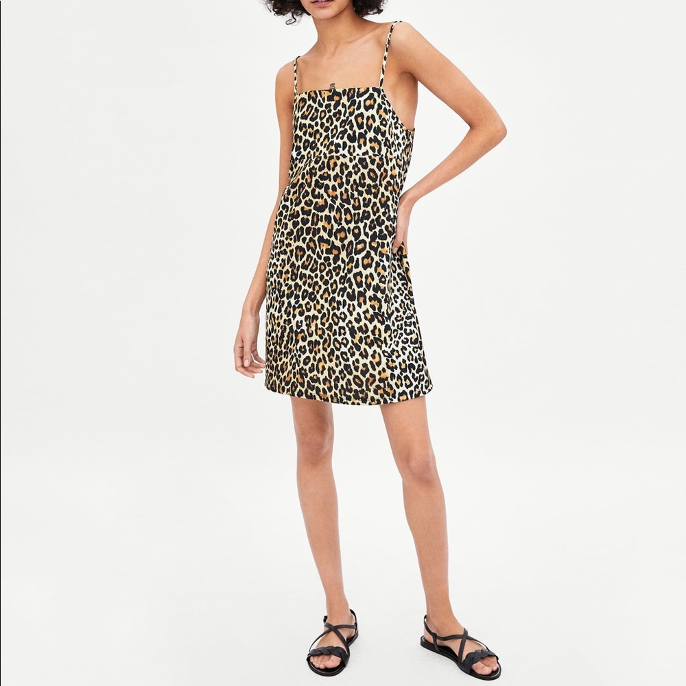 Zara Leopard Strappy Mini Dress NWT